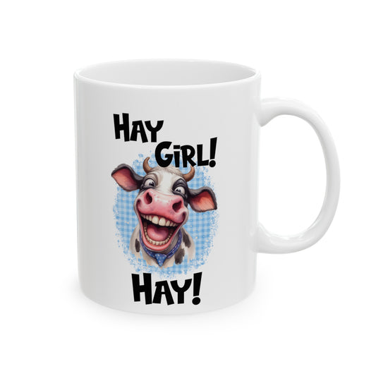 Hay Girl Ceramic White Mug, (11oz, 15oz)