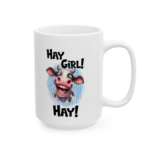 Hay Girl Ceramic White Mug, (11oz, 15oz)