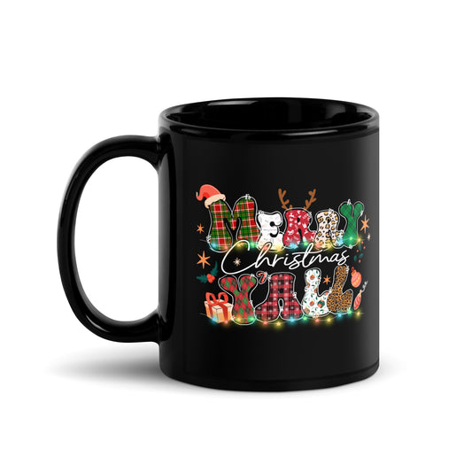 Merry Christmas Yall Black Glossy Mug