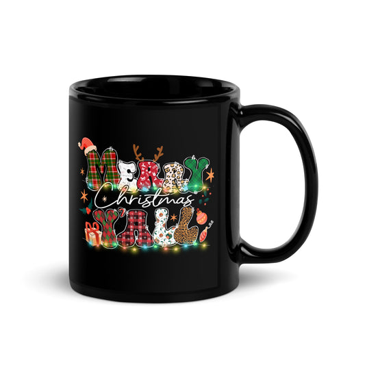 Merry Christmas Yall Black Glossy Mug