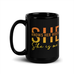 She Knowns Her Worth Black Glossy Mug