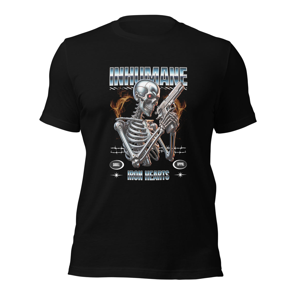 Iron-bone-skeleton-holding-a-weapon t-shirt