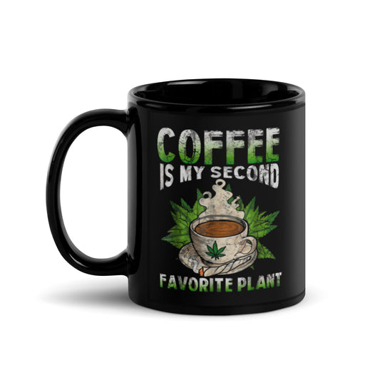 Coffee Is My Second Favorite Plant Black Glossy Mug