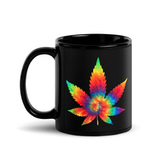 Colorful Weed Leaf Black Glossy Mug