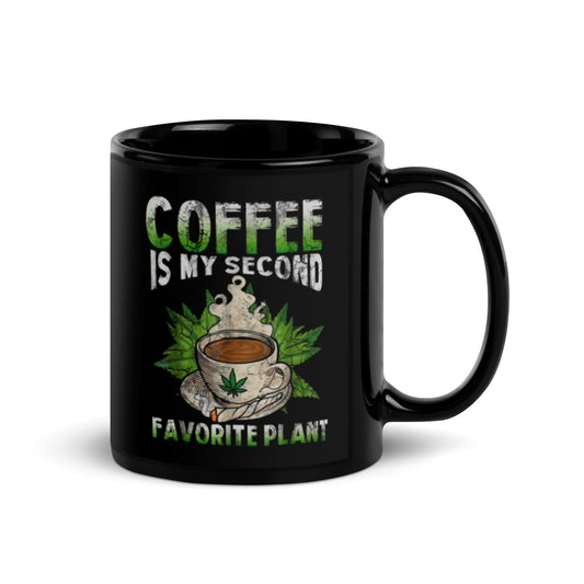 Coffee Is My Second Favorite Plant Black Glossy Mug