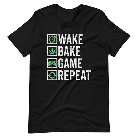 Wake-Bake-Game-Repeat-420-Weed-Cannabis-THC-Stoner t-shirt